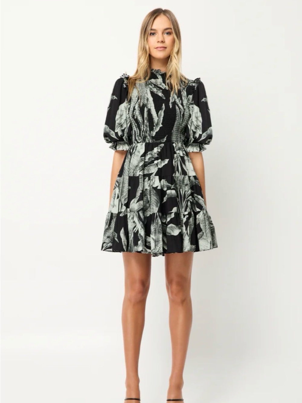 Elliatt The Los Mock Neck Mini Dress with Leaf Print